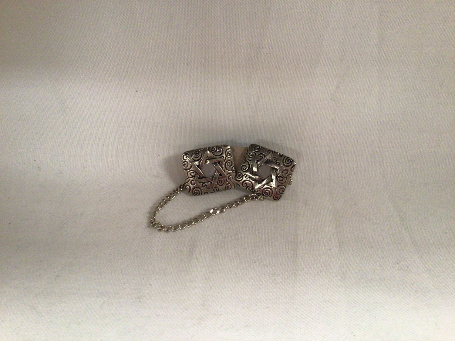 Pewter Star of David Tallit Clip with Swirl Design