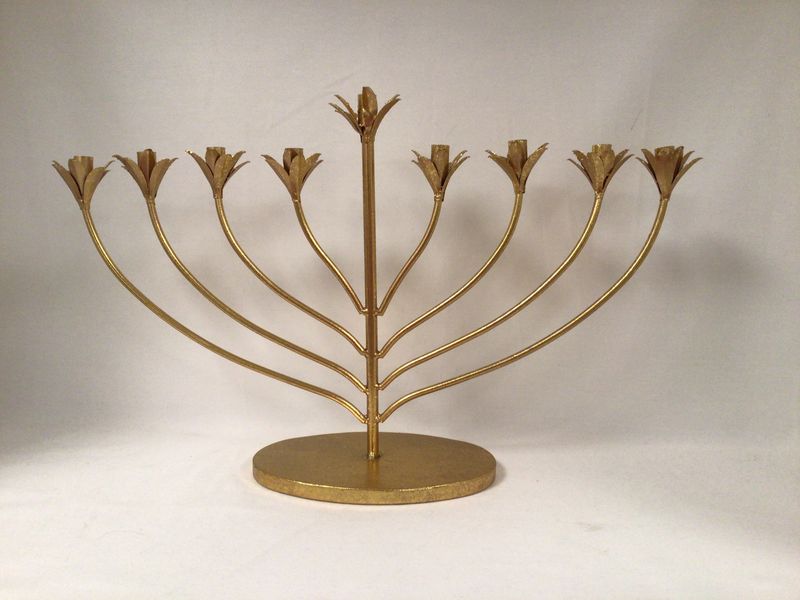 Gold Painted Menorah with Tulip Candleholders