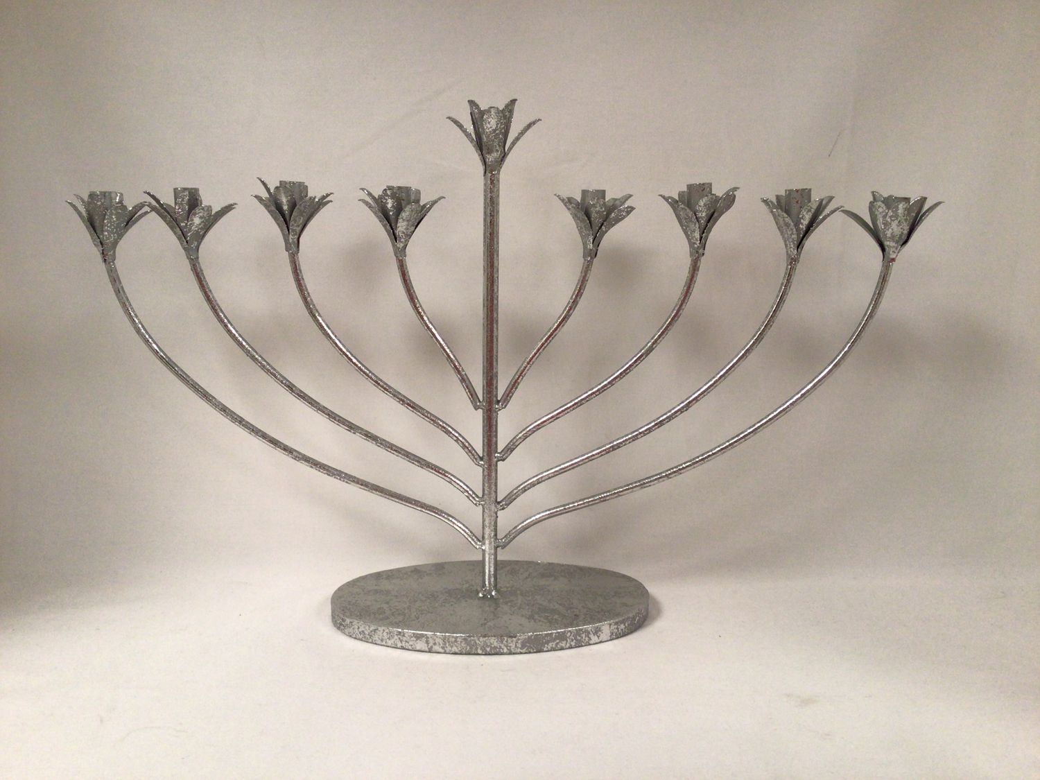 Silver Painted Menorah with Tulip Candleholders