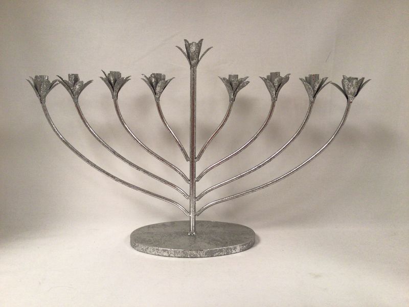 Silver Painted Menorah with Tulip Candleholders