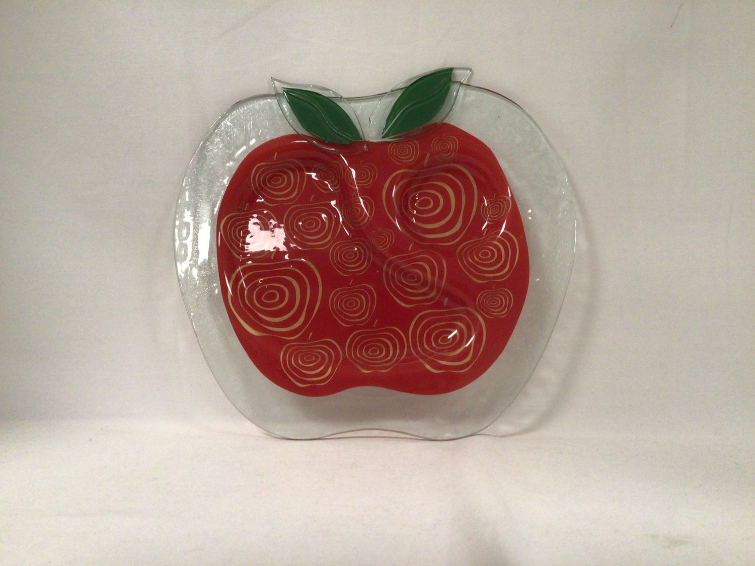 Red Apple Glass Plate with Separated Sections