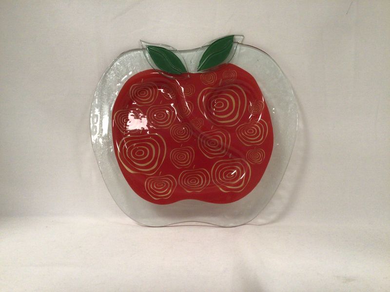Red Apple Glass Plate with Separated Sections
