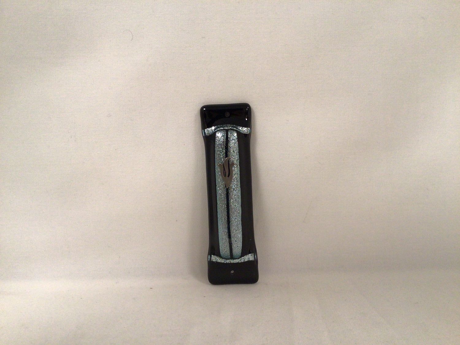 Parting of the Sea Black and Silver Art Glass Mezuzah