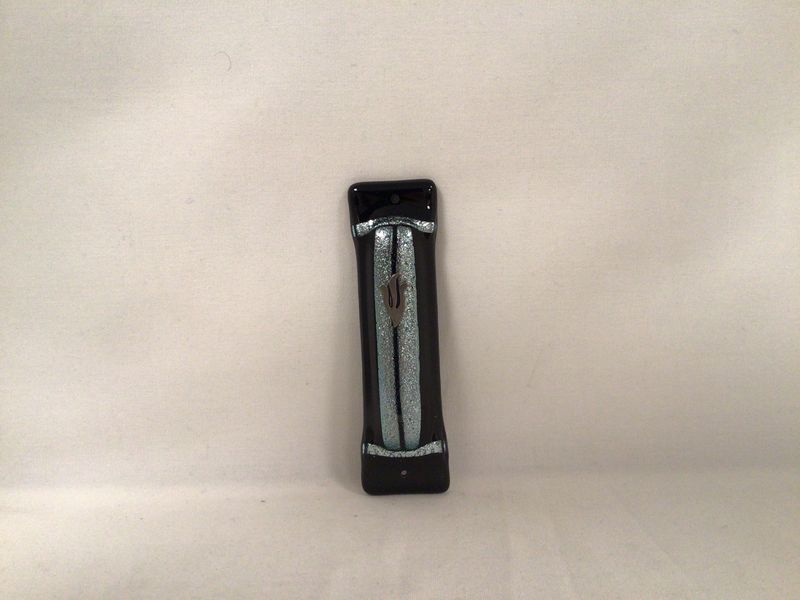 Parting of the Sea Black and Silver Art Glass Mezuzah