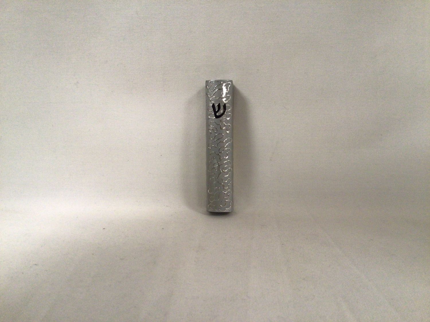Silver Enamel Mezuzah with Curls
