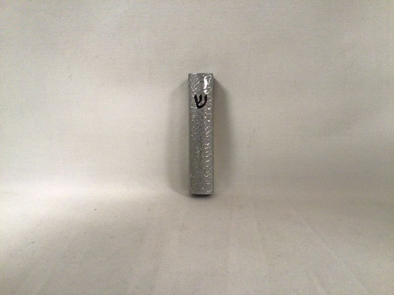 Silver Enamel Mezuzah with Curls