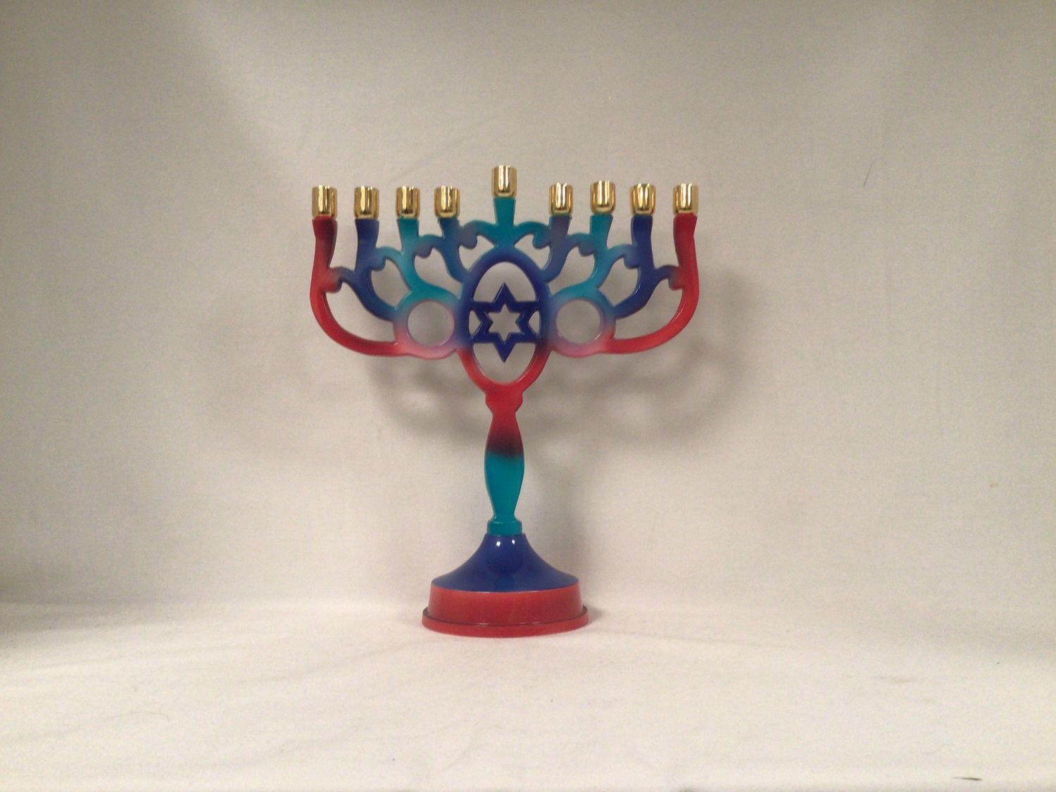 Red and Blue Menorah with Star of David
