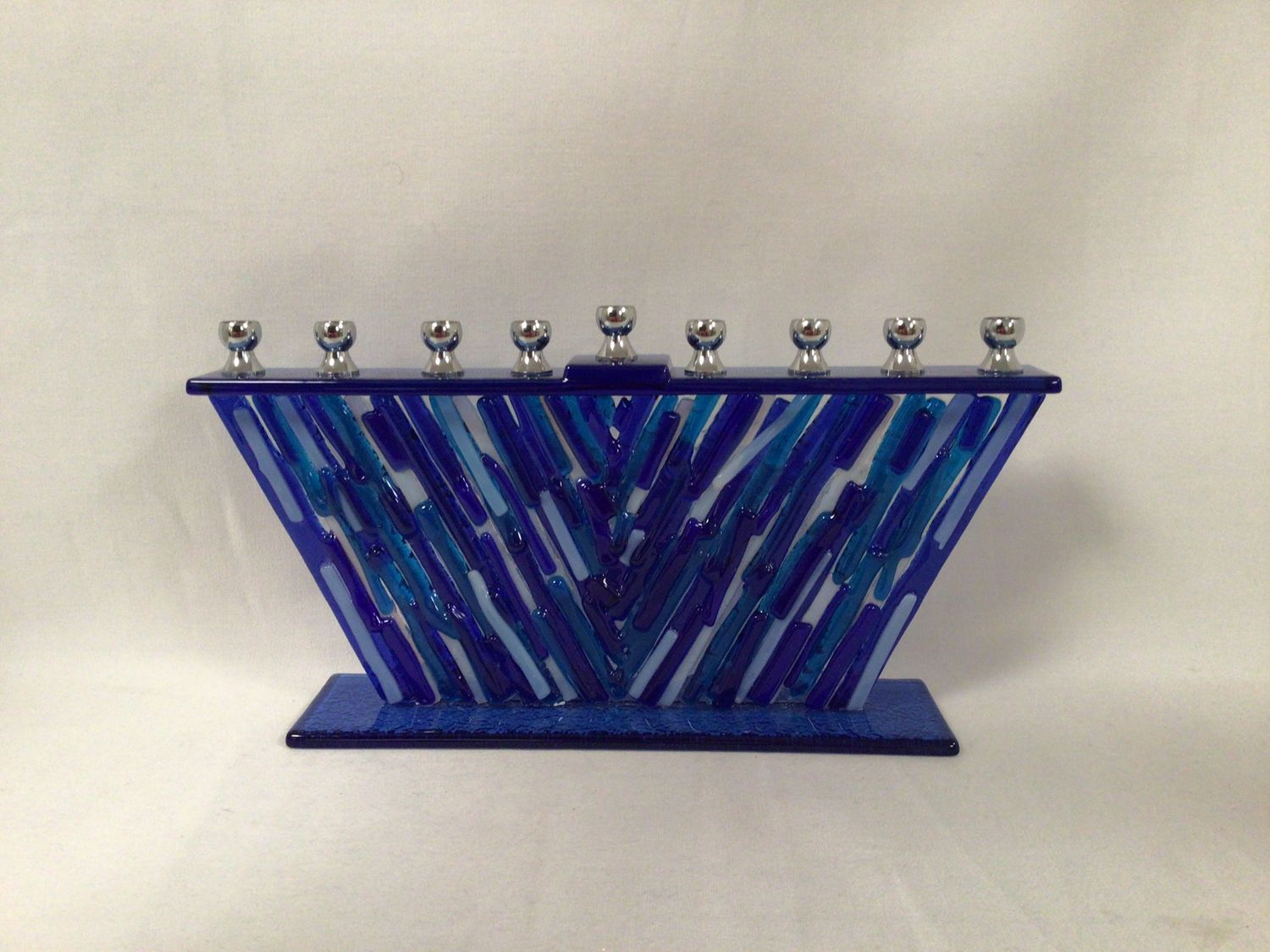 Blue Fused Glass Hanukkah Menorah