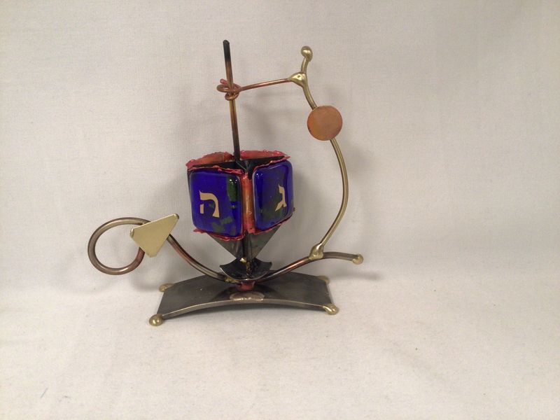 Small Elegant Dreidel in Blues on Curved Base
