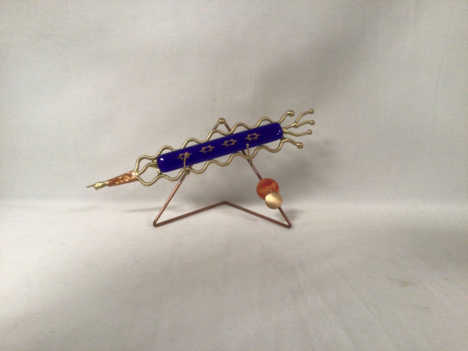 Metal Yad with fused Glass on Stand