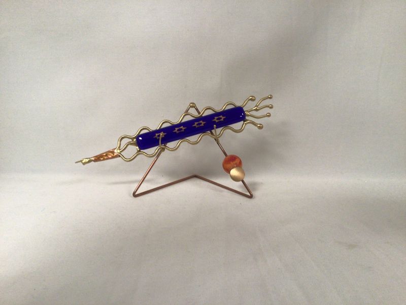 Metal Yad with fused Glass on Stand