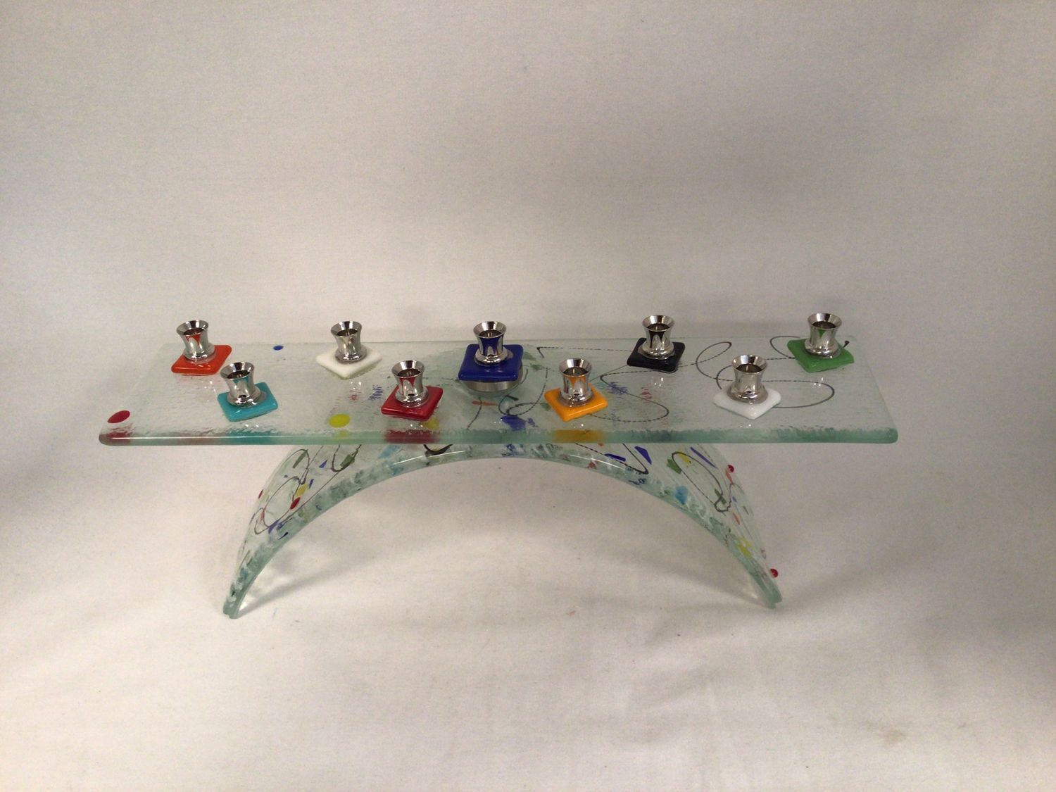 Handmade Multicolor Glass Menorah 