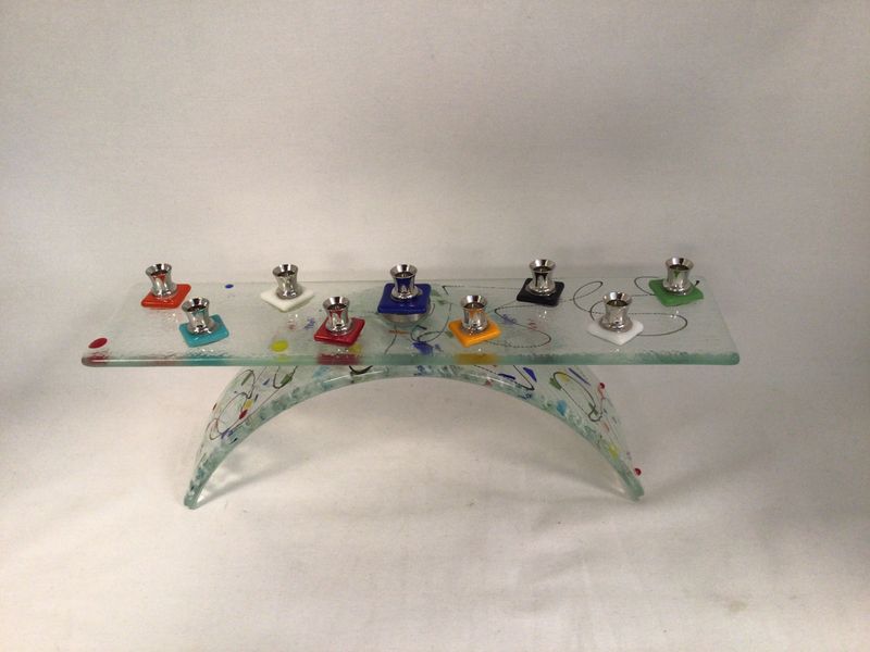 Handmade Multicolor Glass Menorah 
