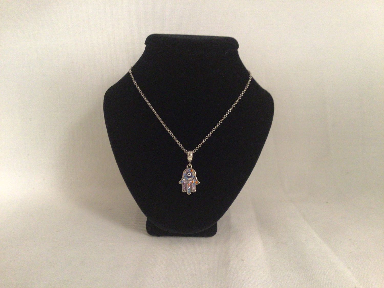 Sterling Silver Hamsa with Evil Eye Necklace