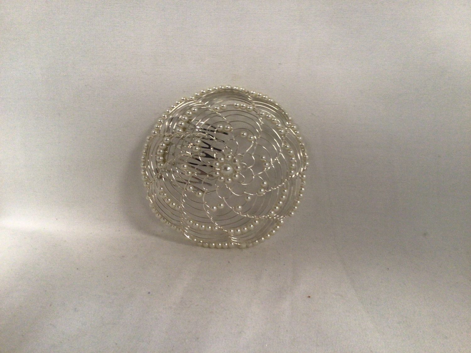 Fancy White Beaded Kippah with Comb