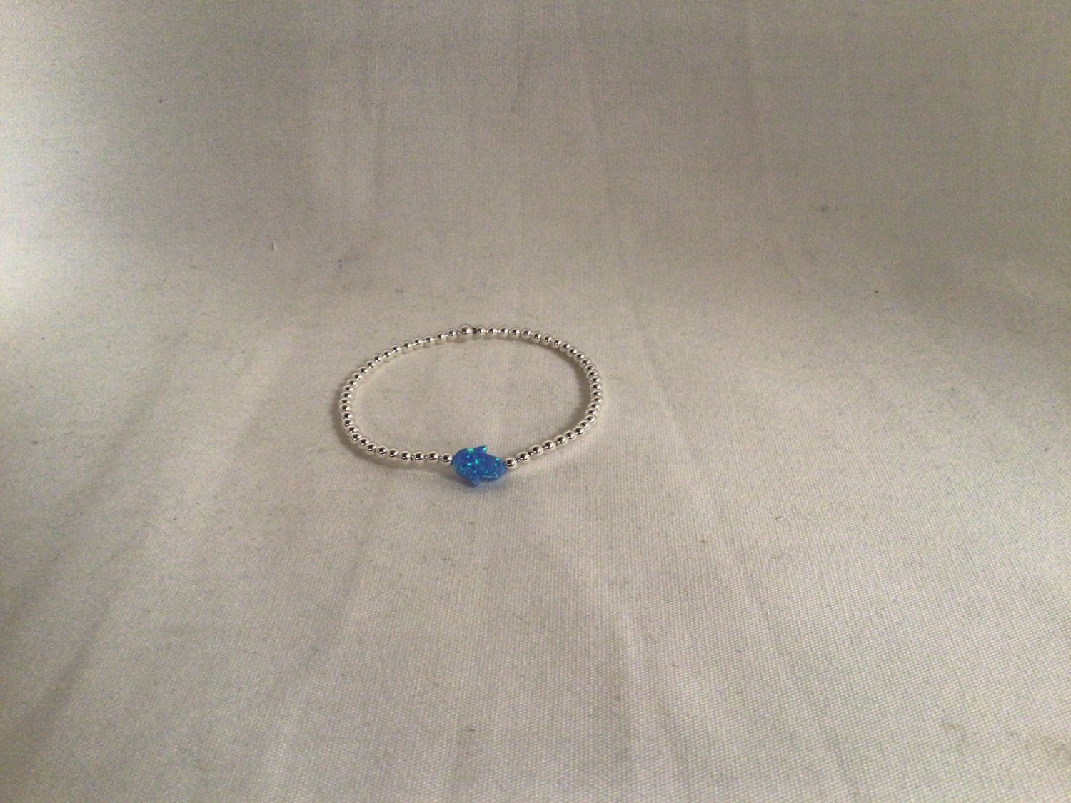 Blue Opal Hamsa on Sterling Beaded Bracelet