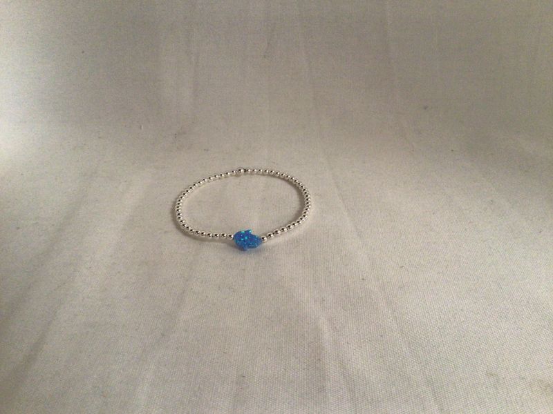 Blue Opal Hamsa on Sterling Beaded Bracelet