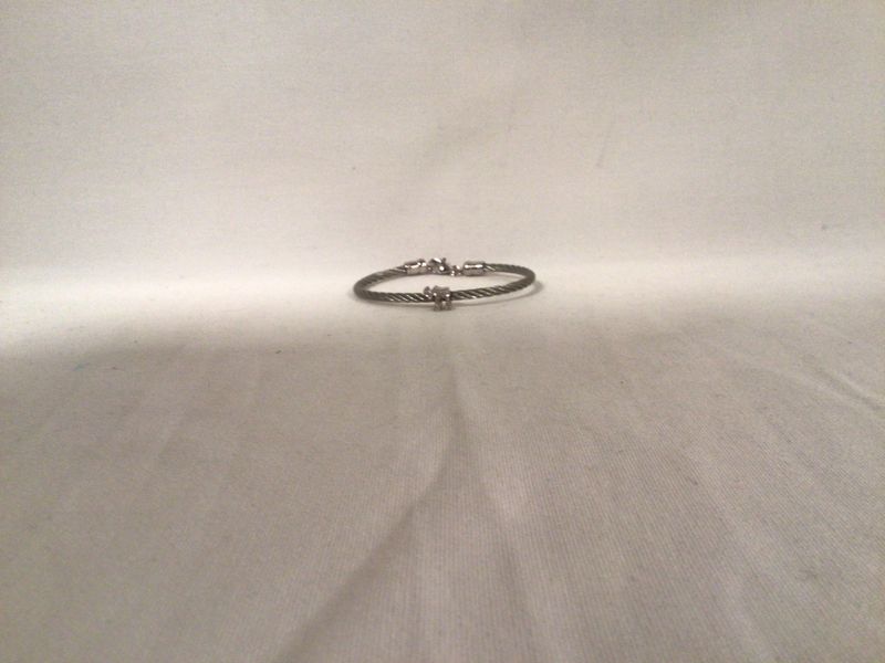 Stainless Steel Cable Bracelet (silver) with Chai &amp; .02 ct Diamond