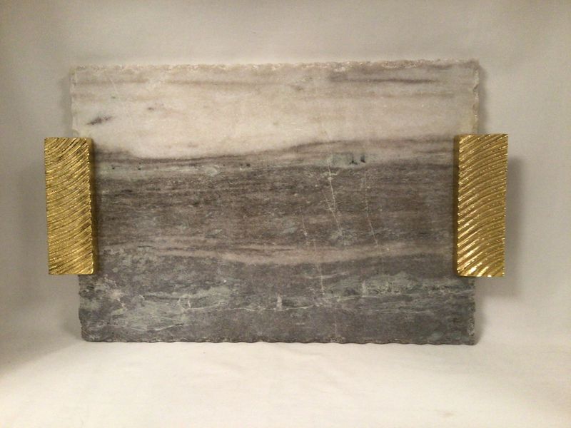  Marble Challah Tray with Gold Tone Embossed Handles