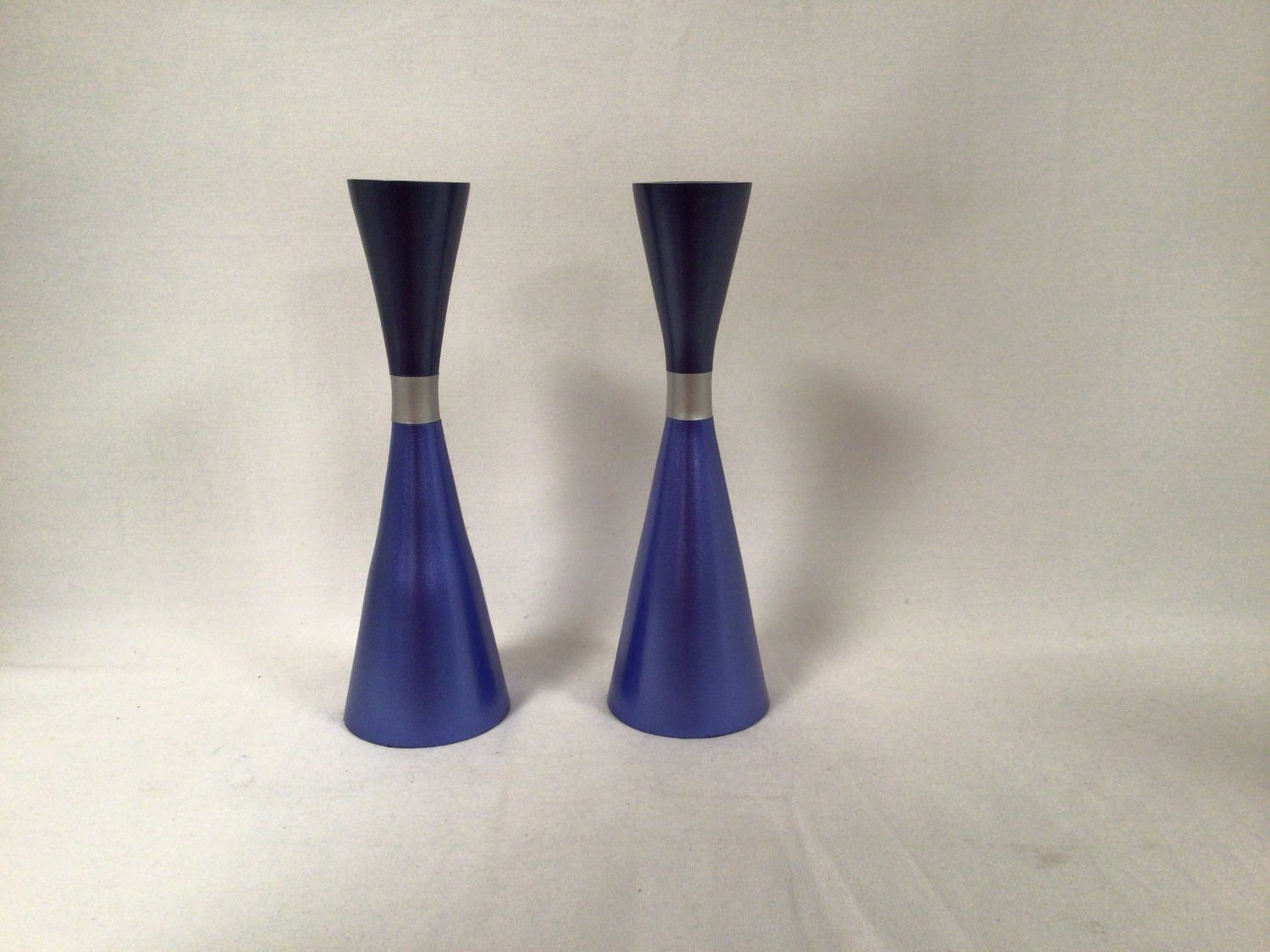 Blue Anodized Candlesticks with Silver Ring