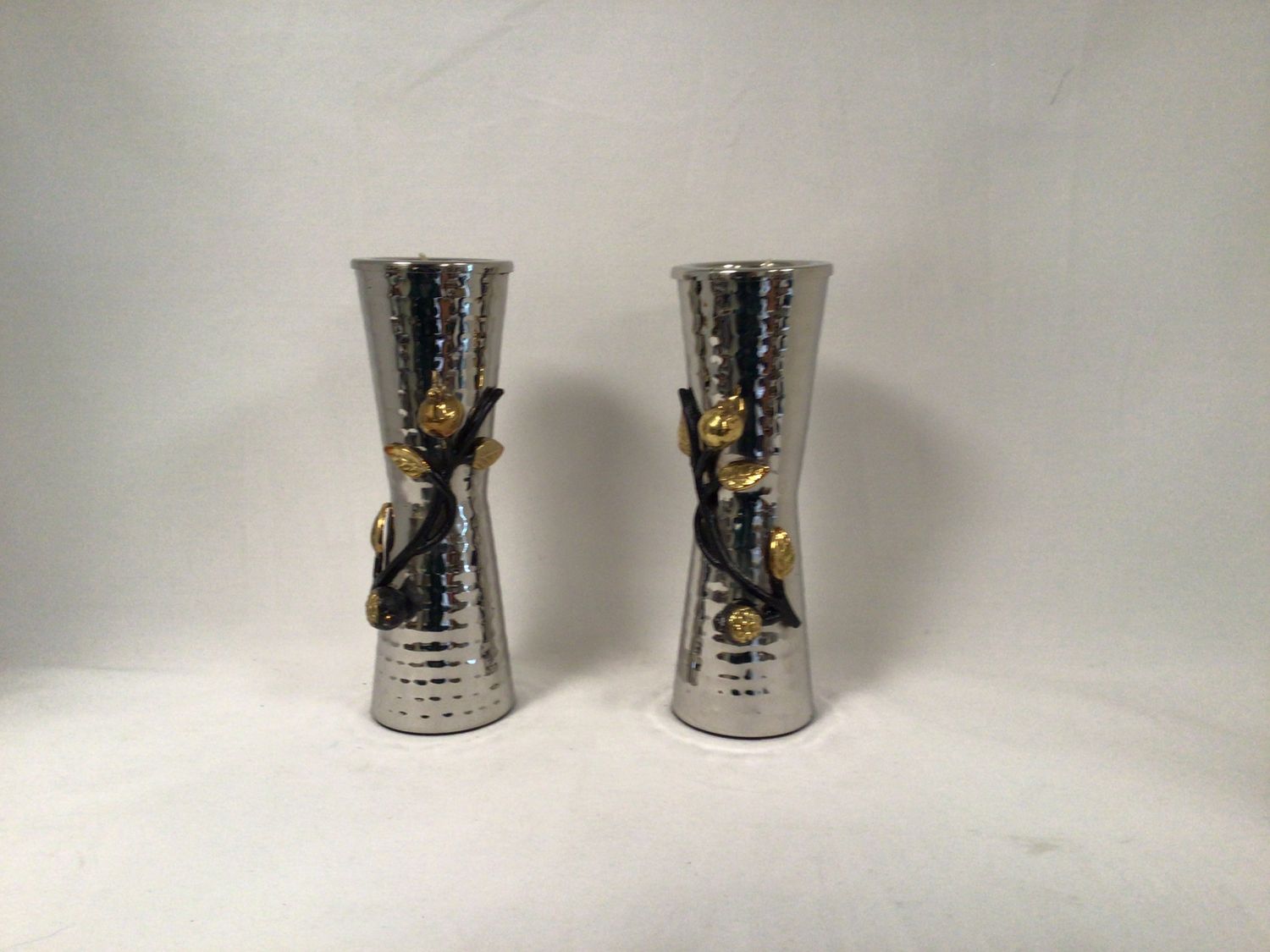 Hammered Candlesticks with Pomegrante Twig