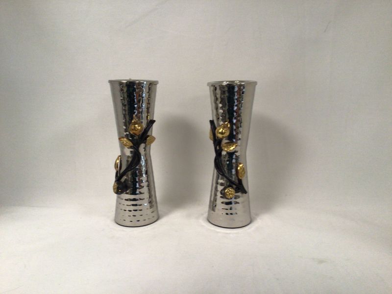 Hammered Candlesticks with Pomegrante Twig