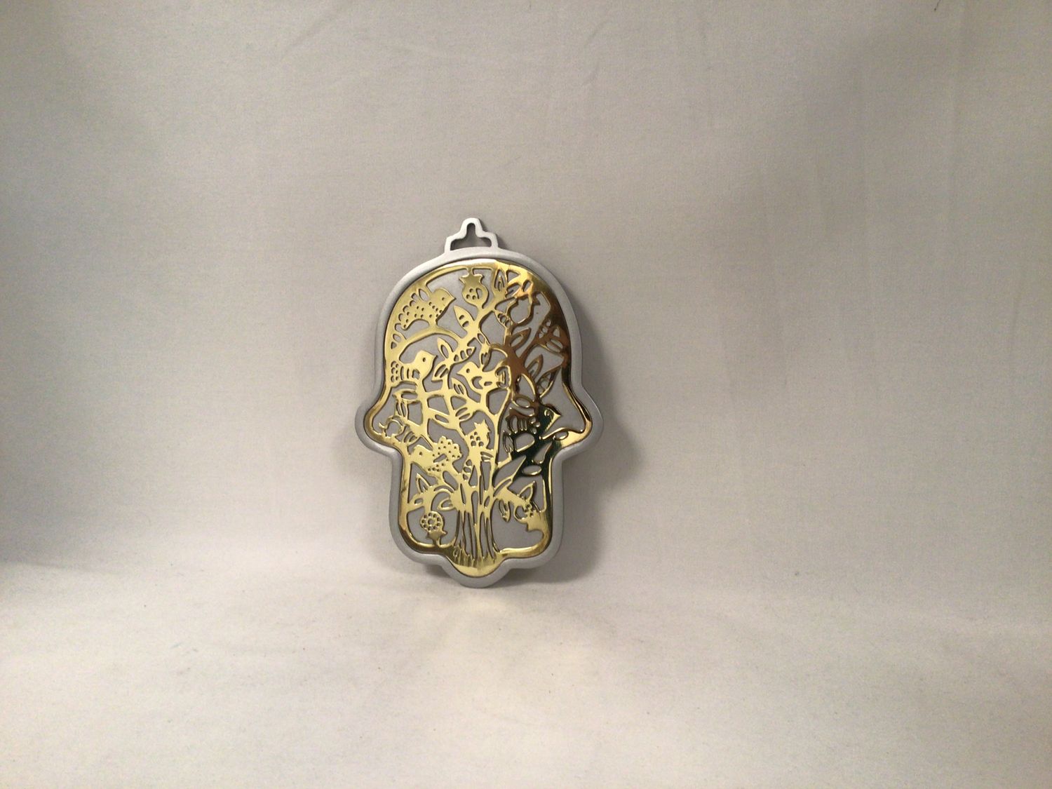 Hamsa with Tree and Bird Cutouts in Silver and Brass Tones