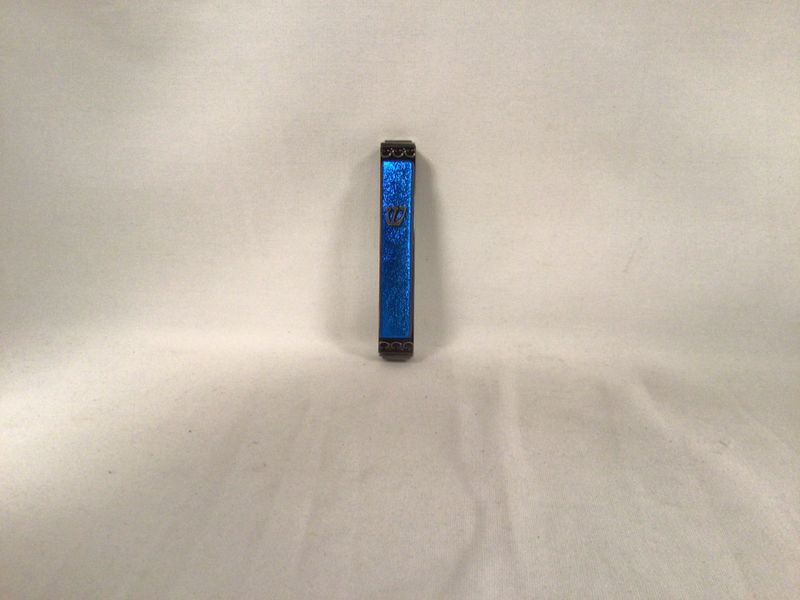 Shimmering Blue Art Glass Mezuzah