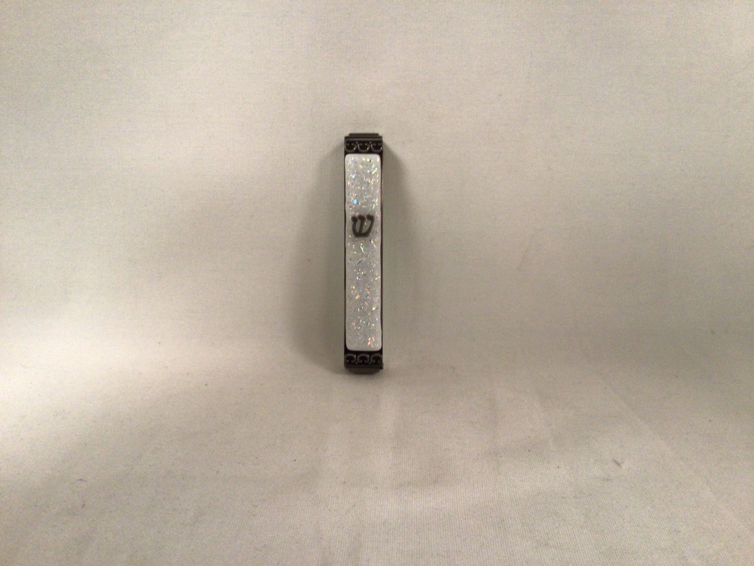 White Sparkle Art Glass Mezuzah