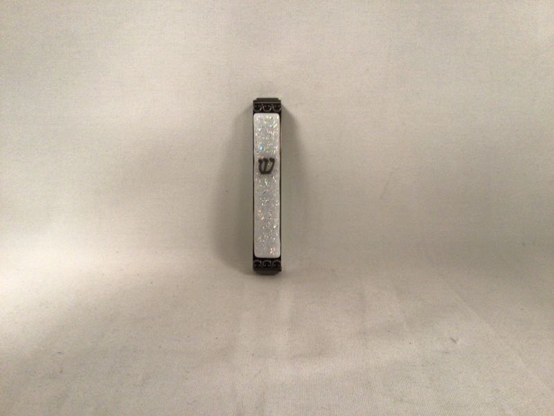 White Sparkle Art Glass Mezuzah