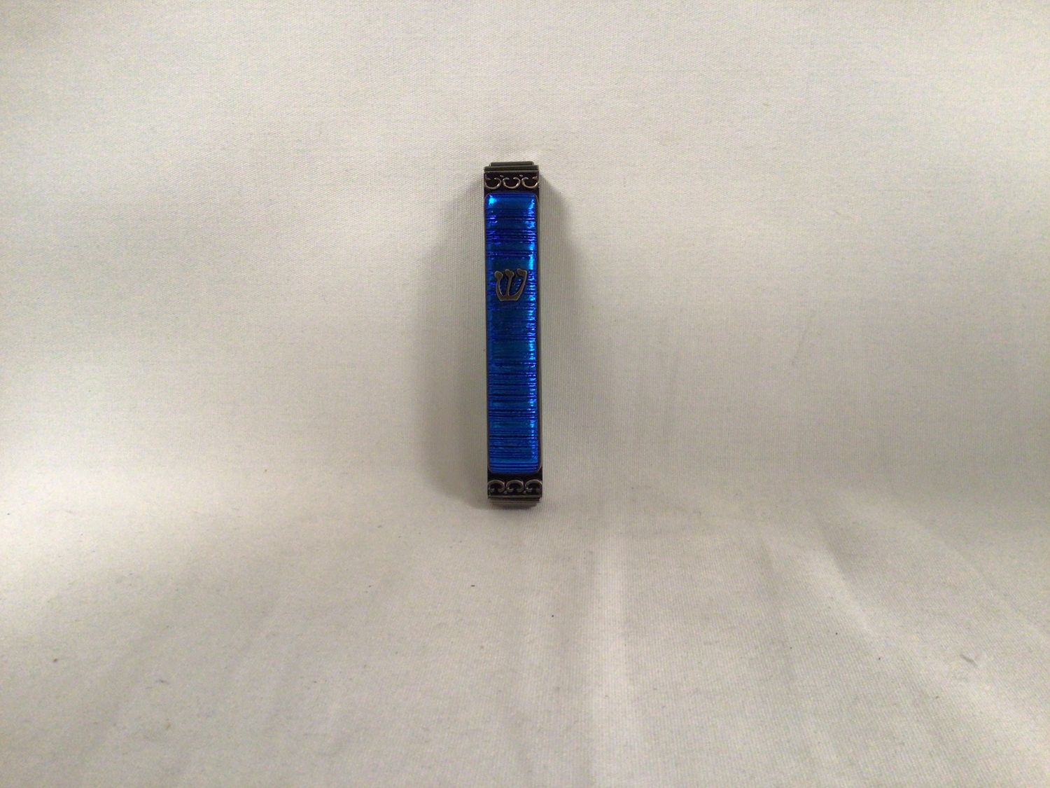 Blue Accordian Art Glass Mezuzah