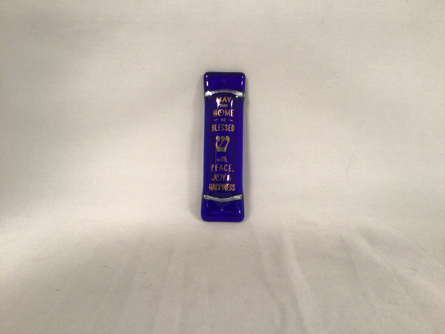Blue Home Blessing Art Glass Mezuzah
