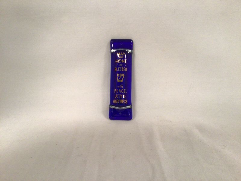 Blue Home Blessing Art Glass Mezuzah