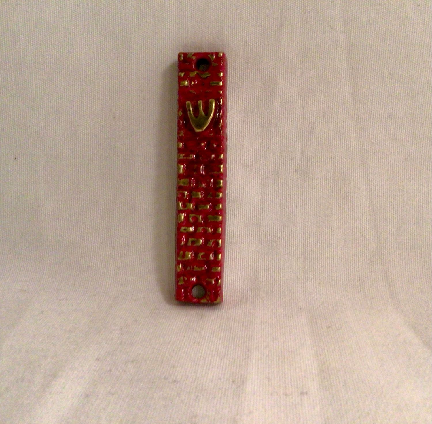 Brick Wall  Metal Mezuzah with Red Tones made in Israel 