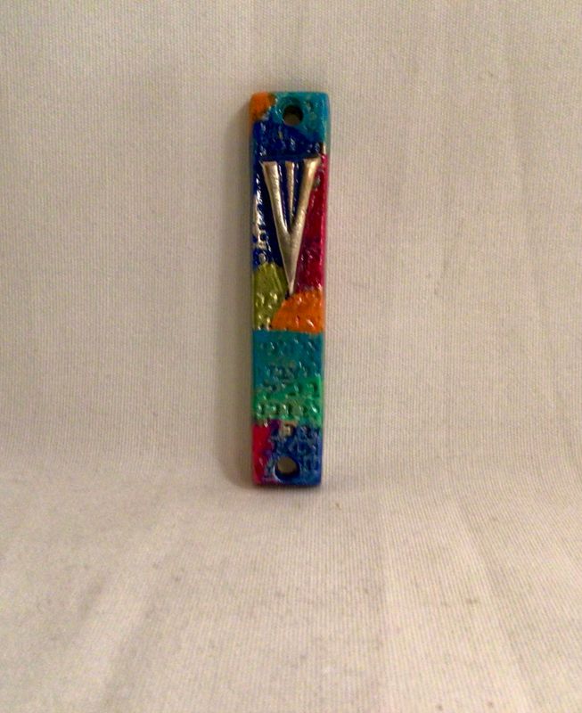 Made in Israel Hand Painted Metal Mezuzah with Modern Shin 