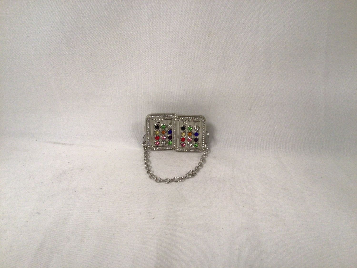  Nickel Tallit Clip, Square Shape with Stones Made in Israel