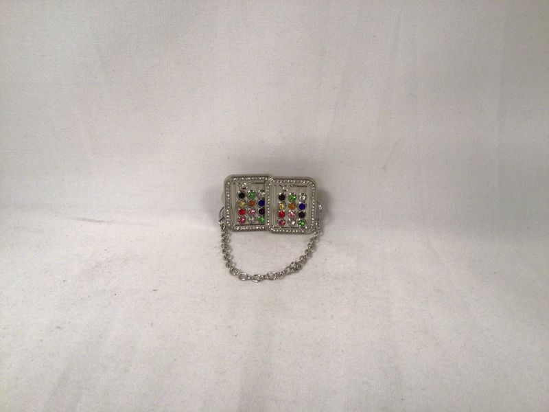  Nickel Tallit Clip, Square Shape with Stones Made in Israel