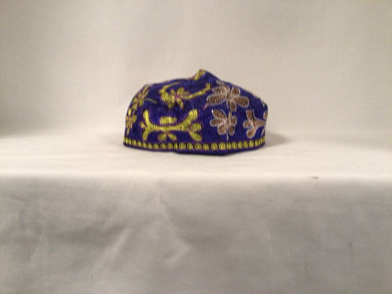 Buchari Blue Gold and Brown Kippah SIZE 58