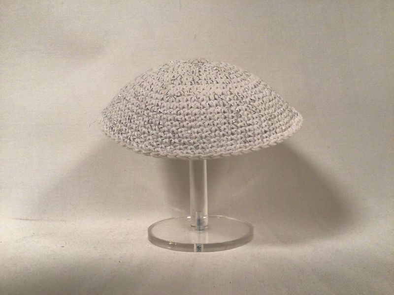 White Knit  Kippah with Silver Threads Throughout