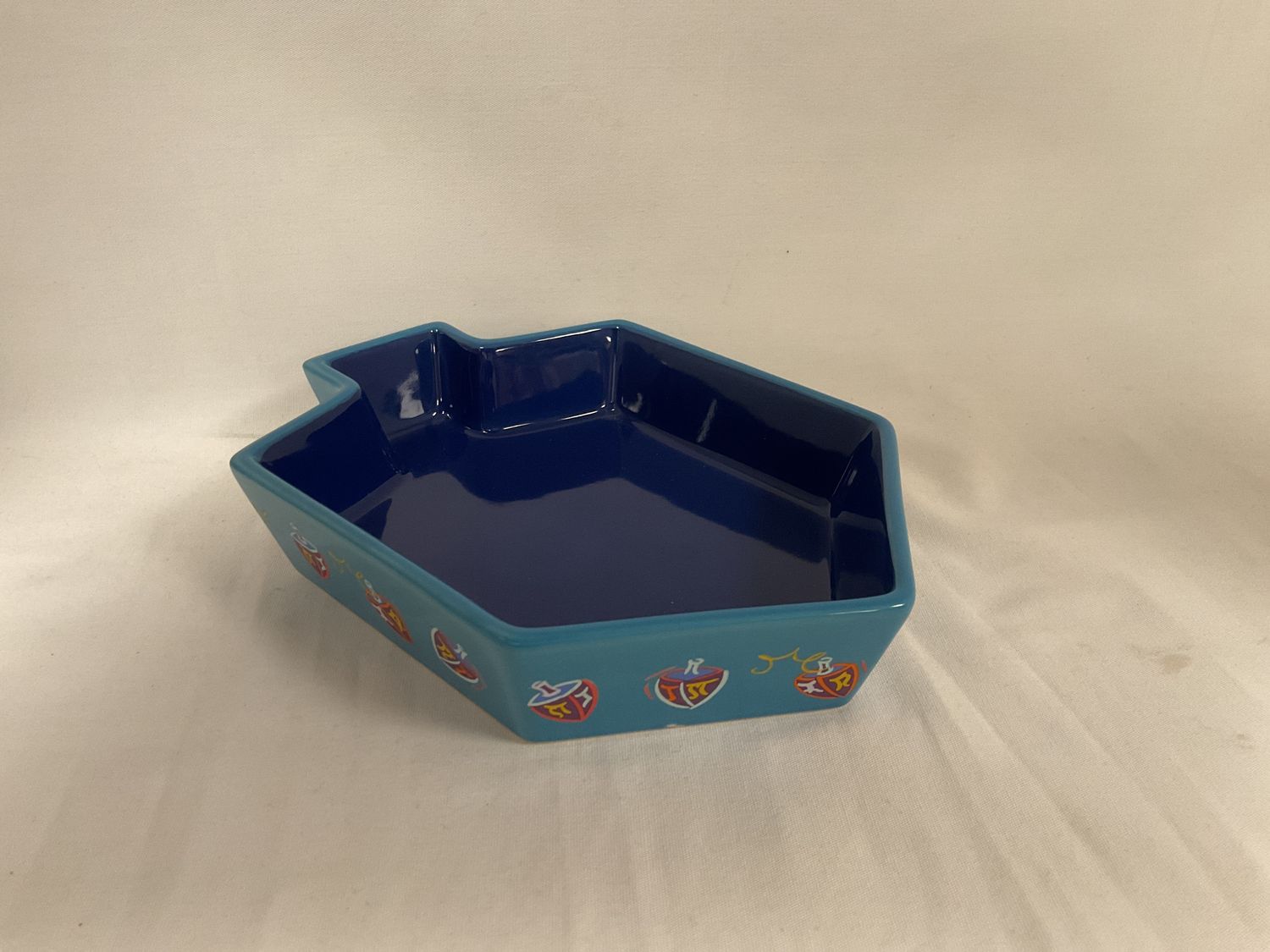 Ceramic Dreidel Plate with Dreidel Decorations on the Side