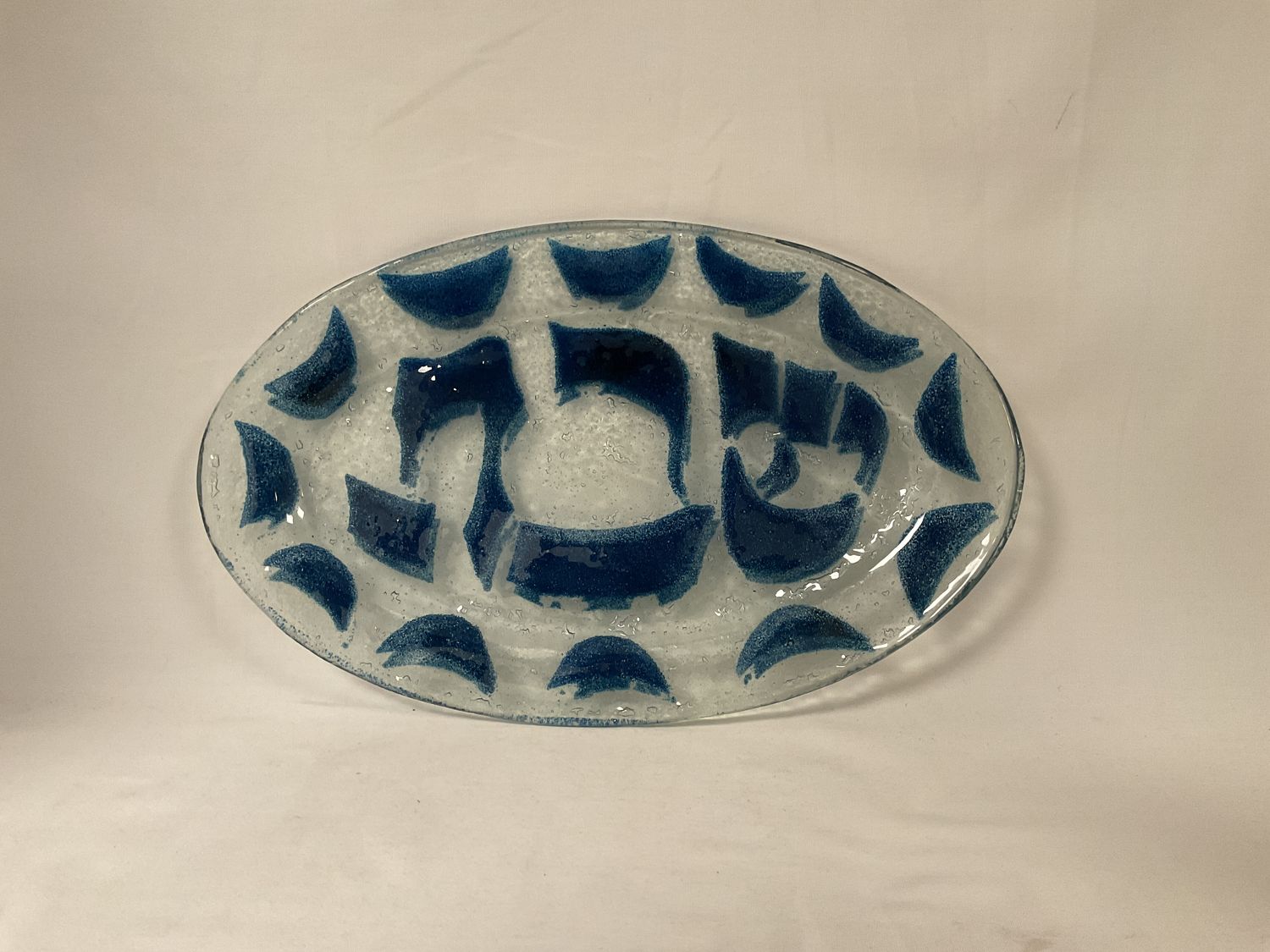 Art Glass Blue Shabbat Tray
