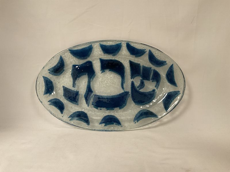 Art Glass Blue Shabbat Tray