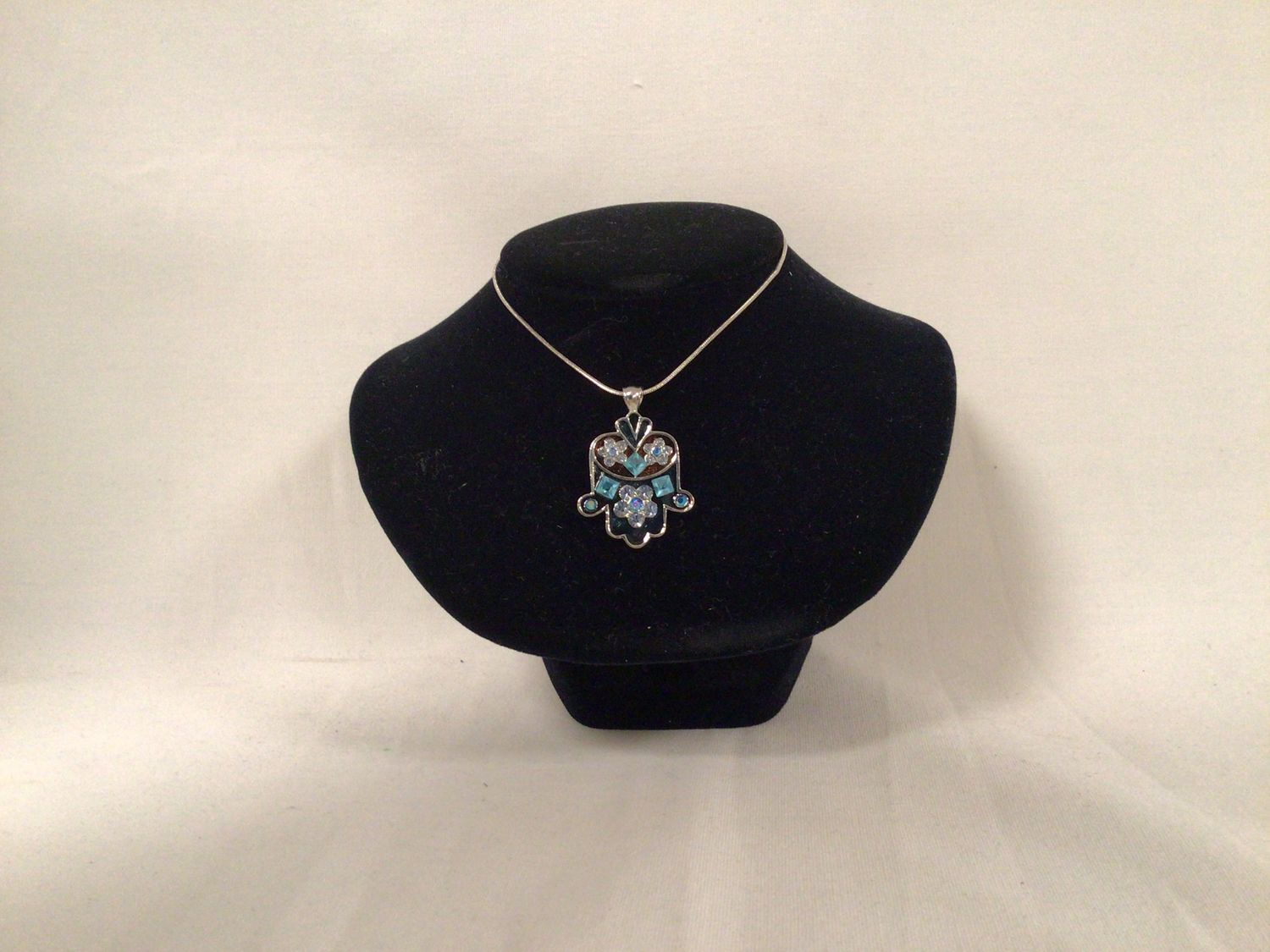 Hamsa Necklace with Blue Stones