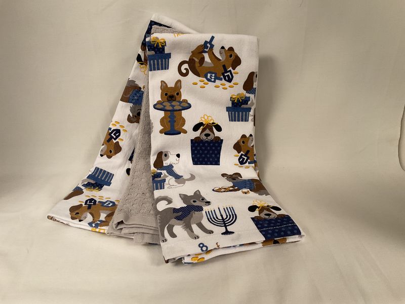 Set of Three Doggie Hanukkah Kitchen Towels