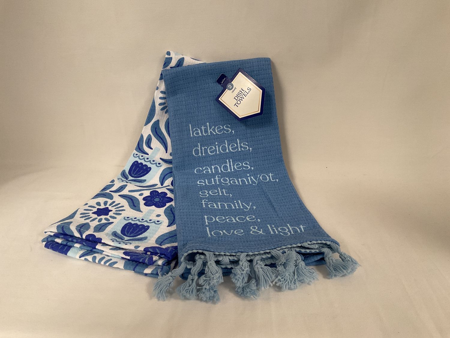 Set of Two Latkes, Dreidels and Candles Dish Towels