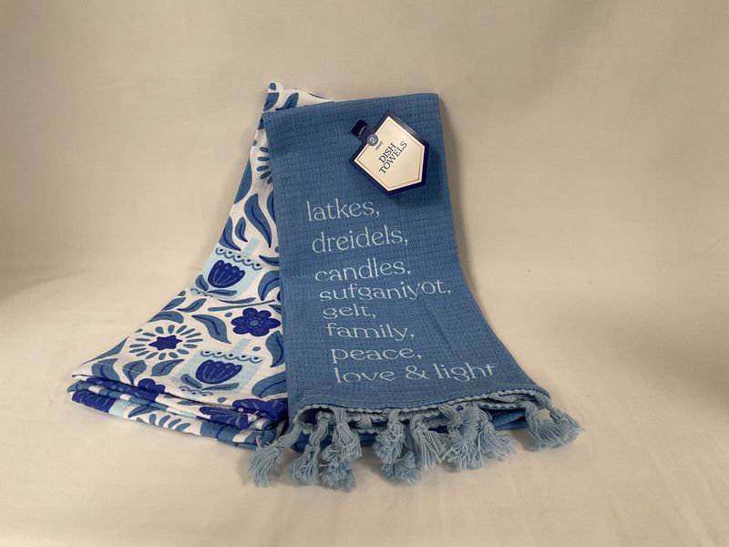 Set of Two Latkes, Dreidels and Candles Dish Towels