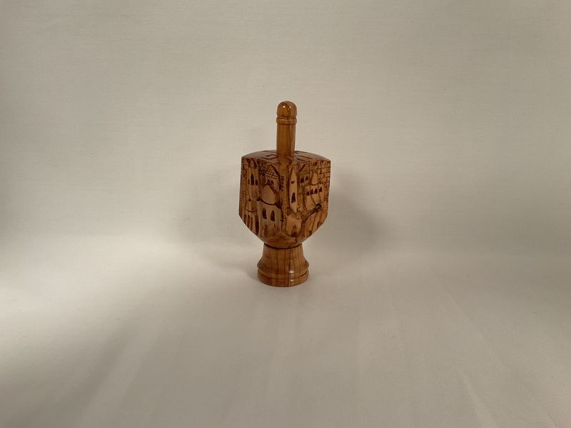 Hand Carved Natural Wood Dreidel Made in Israel with Stand Hand Carved Natural Wood Dreidel Made in Israel with Stand