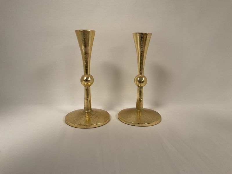 Hand Painted Gold Taper Candlesticks with Ball Design