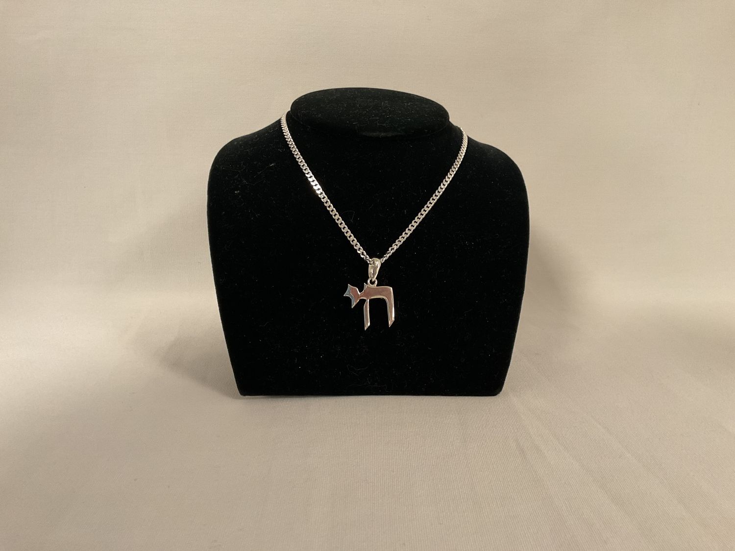 Sterling Silver Large Polished Solid Chai Necklace on 20&quot; Link Chain