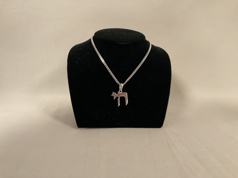 Sterling Silver Large Polished Solid Chai Necklace on 20&quot; Link Chain